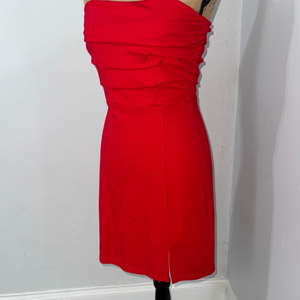 White Birch Bold Red Ruched Mini Dress - Picture 3 of 10